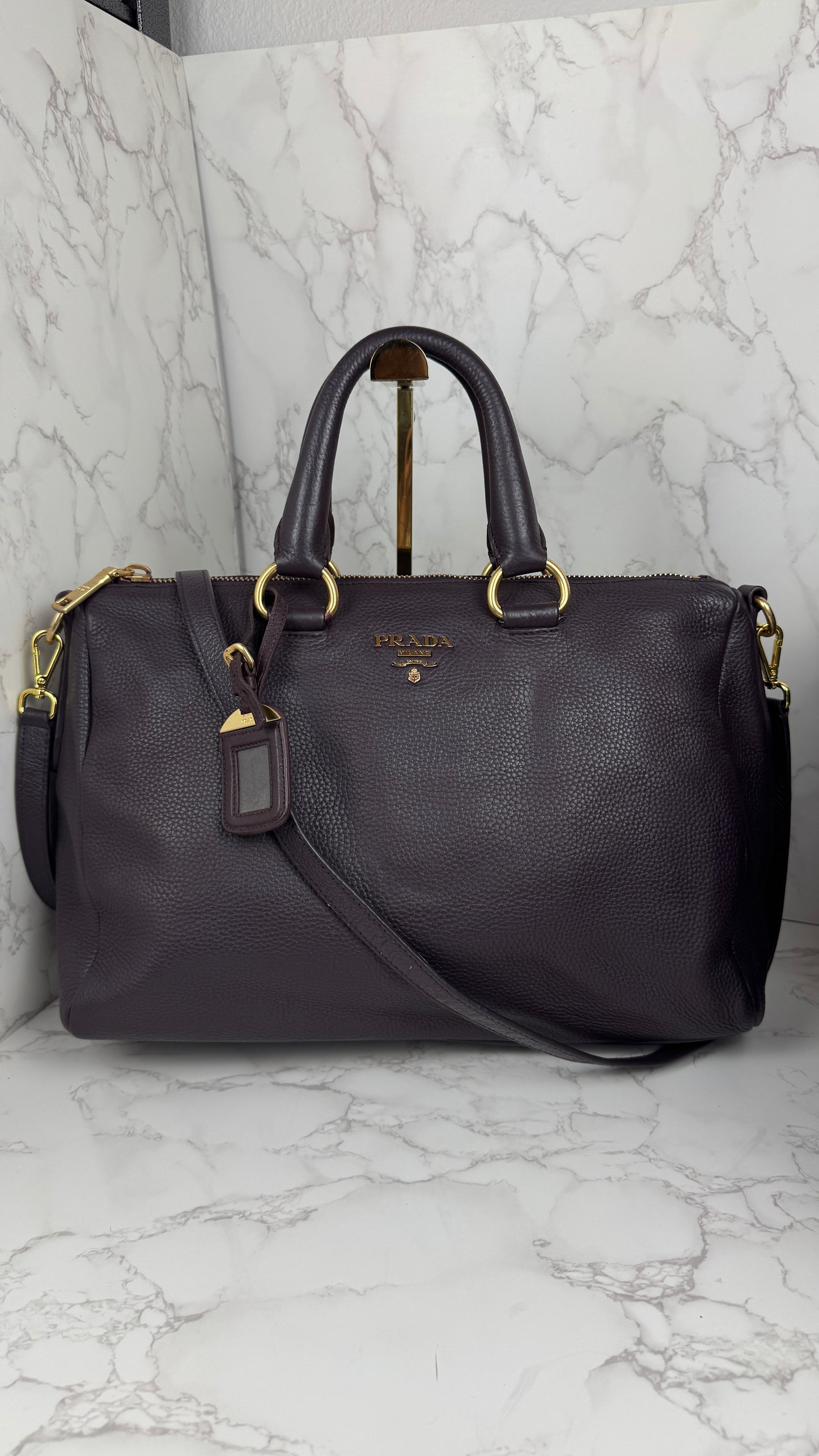 Prada Vitello Daino Leather Bauletto Purple