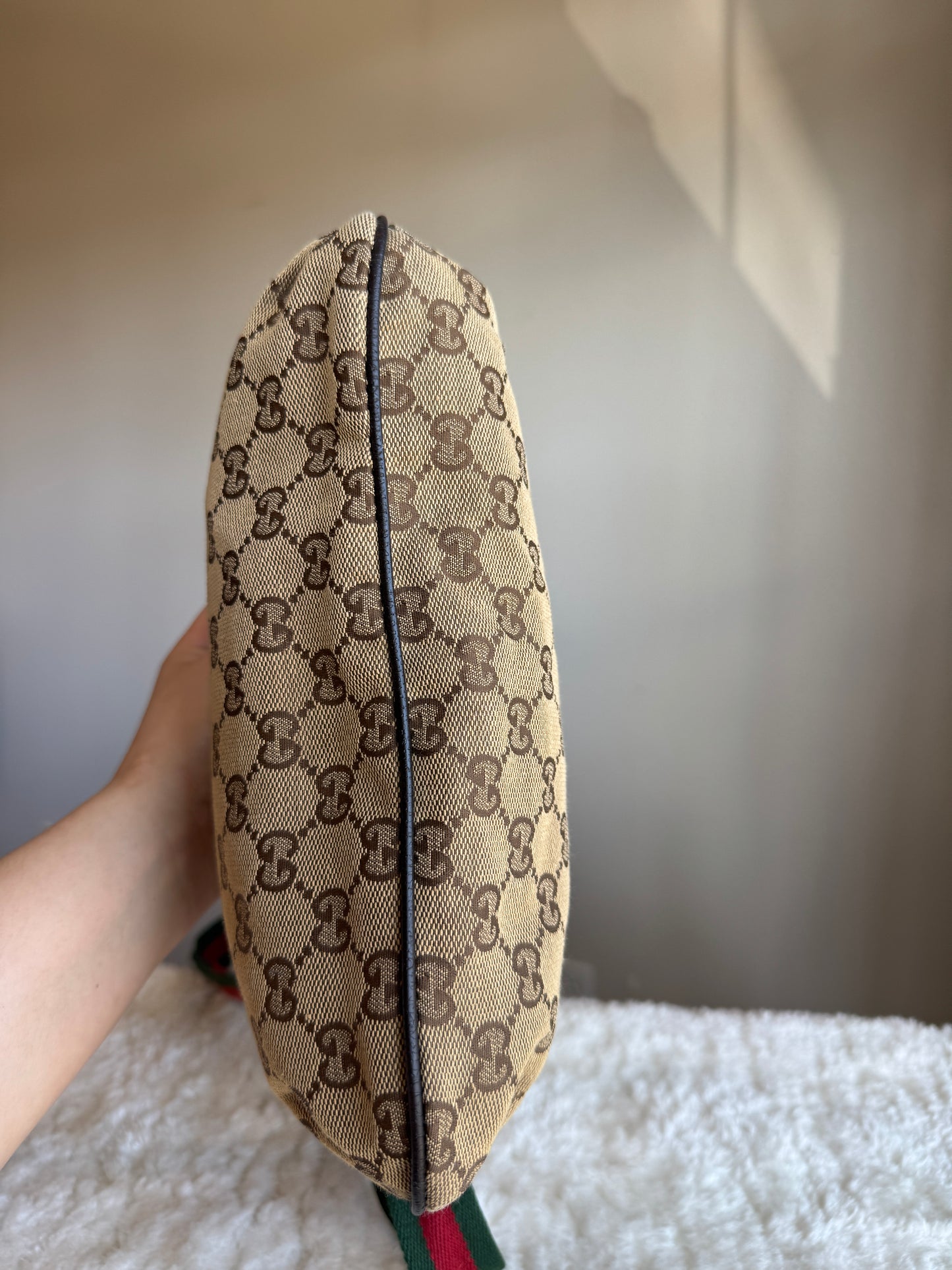 GUCCI Web Strap Camera GG Canvas Brown