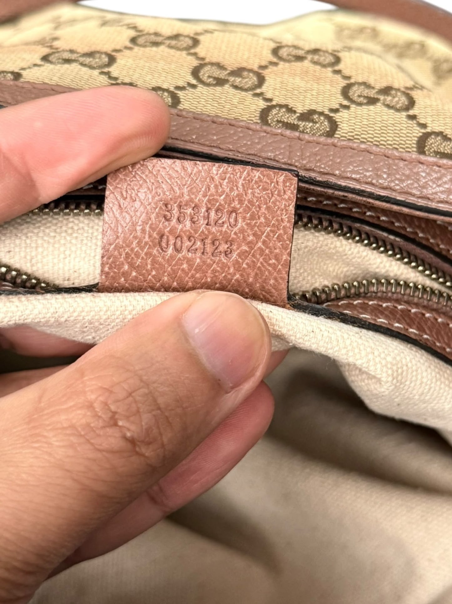 Gucci Bree convertible top handle bag GG Canvas medium pink