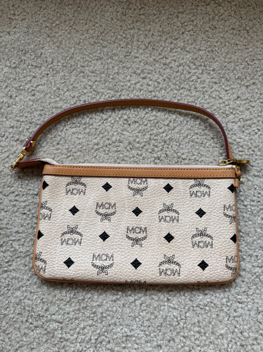 MCM white Visetos printed leather pochette with gold-tone hardware