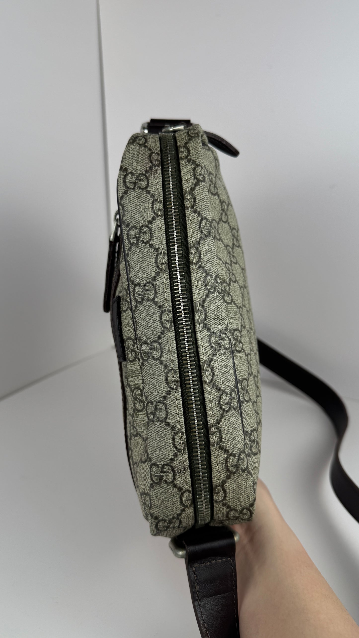 Gucci Front Zip Leather Messenger Brown