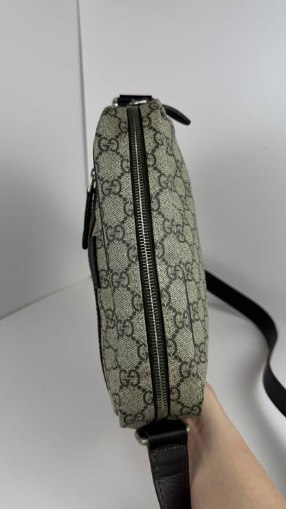 Gucci Front Zip Leather Messenger Brown