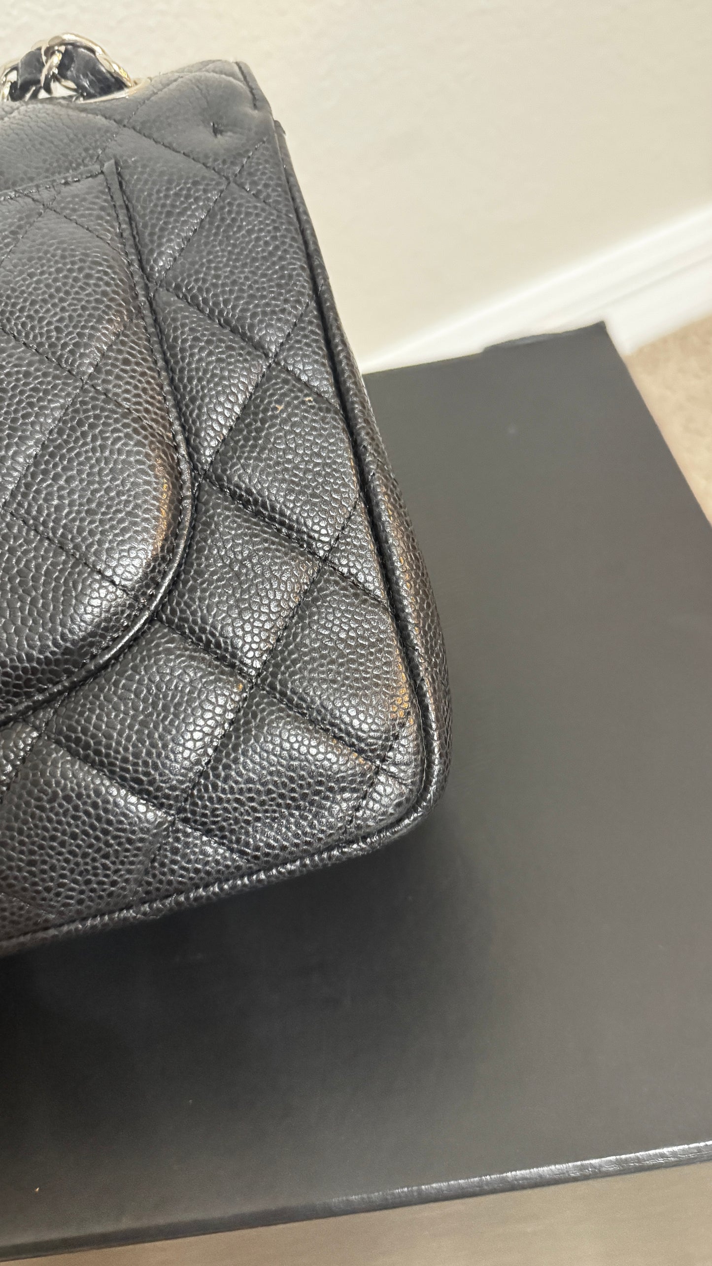 Chanel Classic Double Flap Jumbo Caviar Silver hardware Black