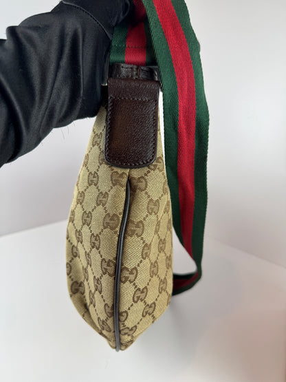 GUCCI Web Stripe Halfmoon GG Canvas Brown