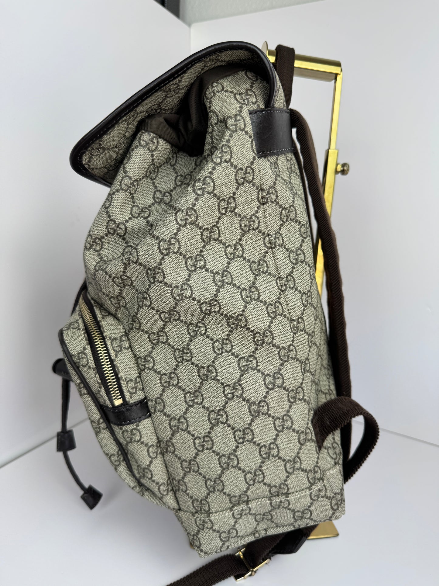 Gucci Buckle Backpack GG Coated Canvas Medium