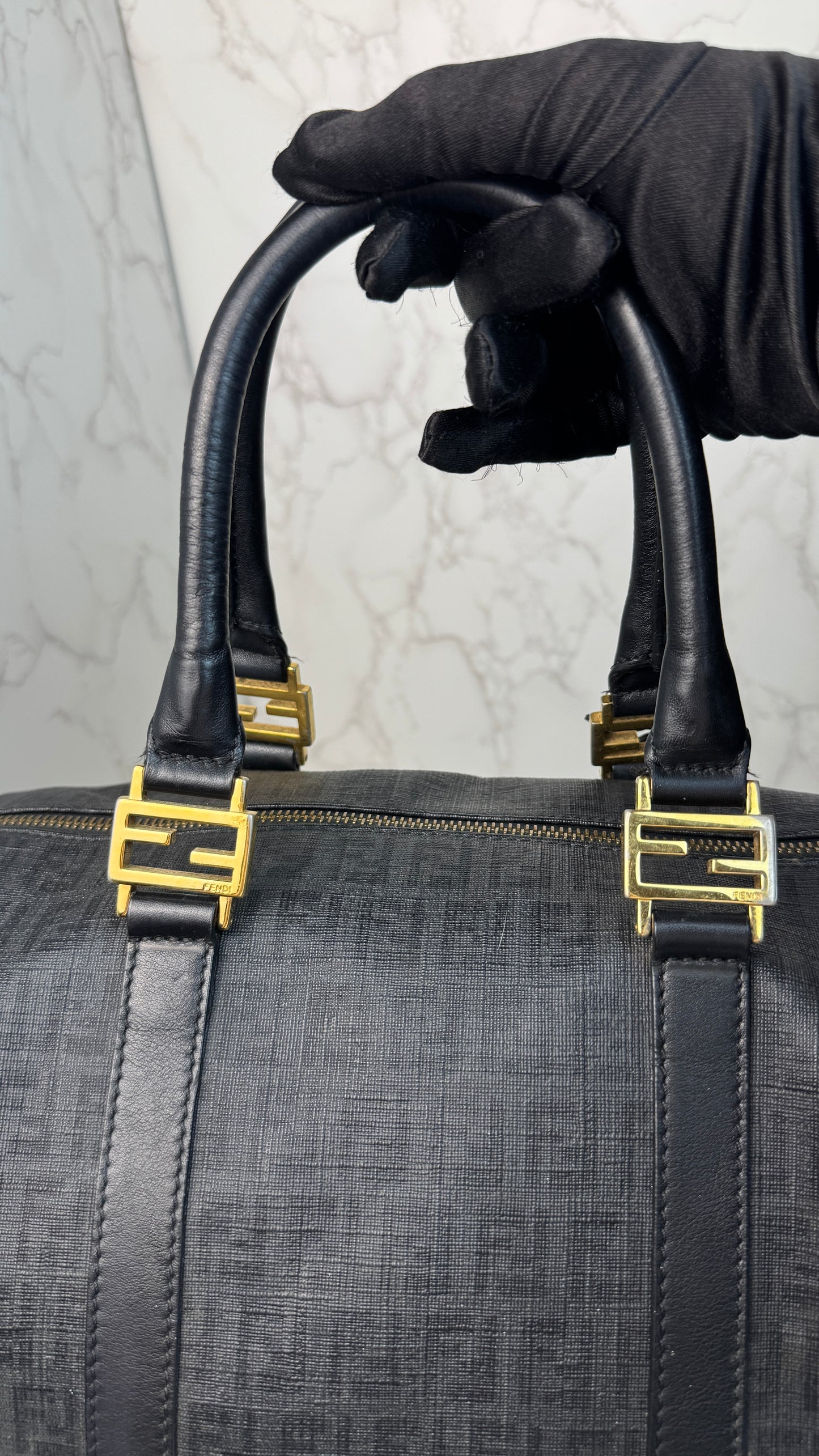 Fendi Zucca Canvas Leather Trim Boston