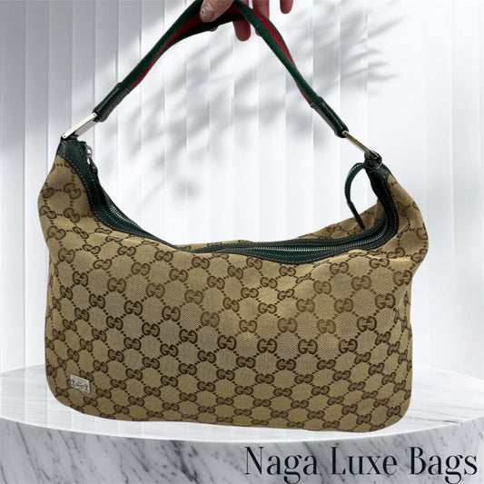 Gucci Hobo Shoulder Bag Sherry Line Strap Green