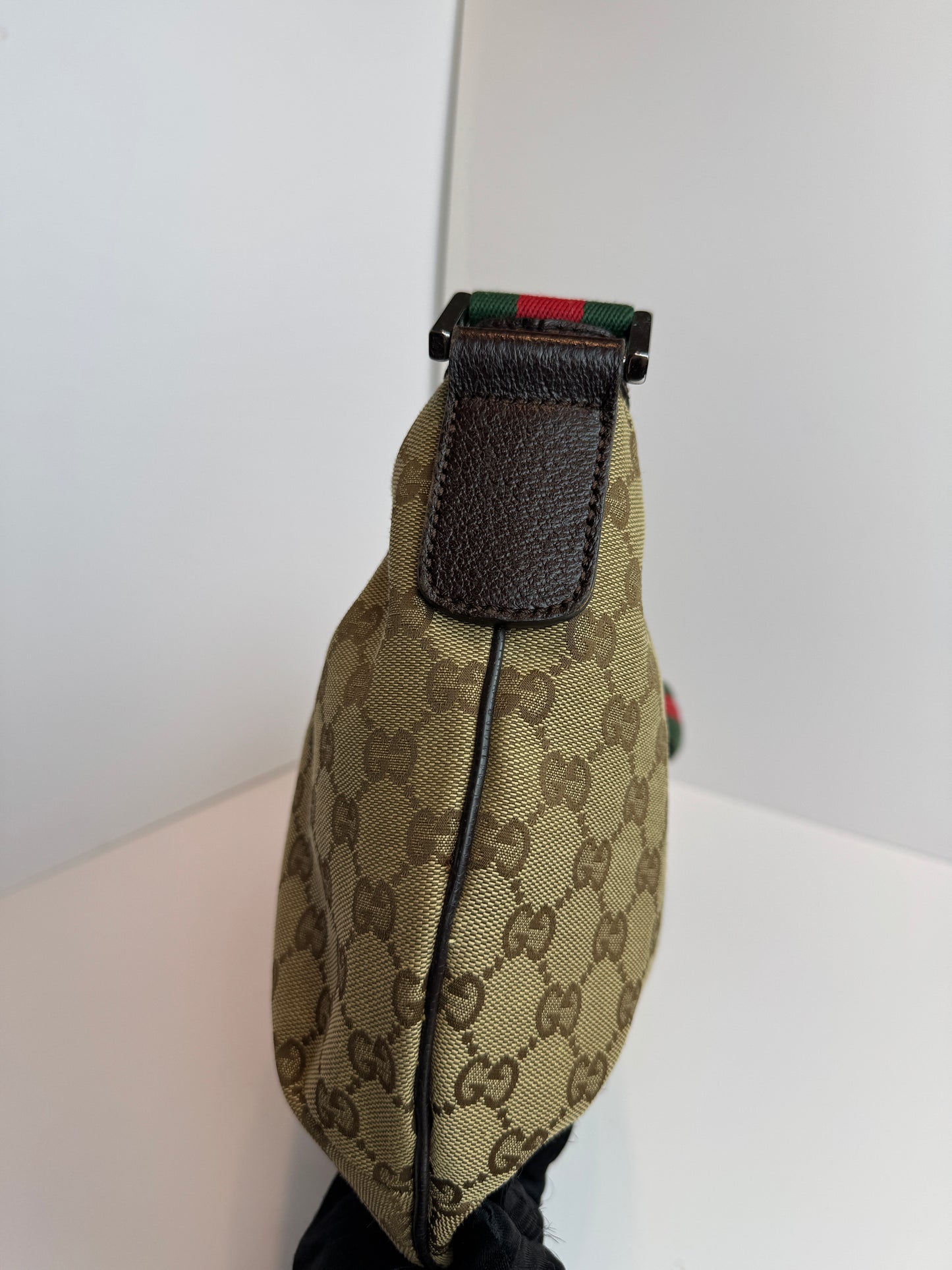 GUCCI Web Halfmoon GG Canvas Brown