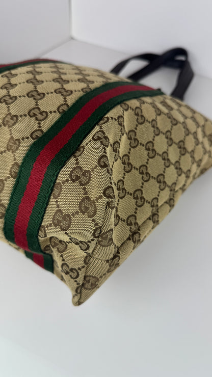 Gucci Web Tote GG Canvas  Brown