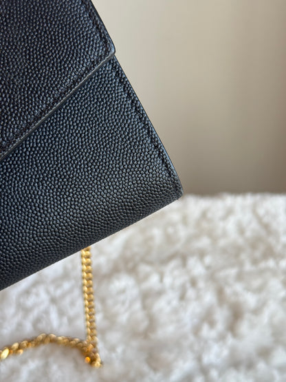 SAINT LAURENT Uptown Chain Wallet Caviar Leather bLack