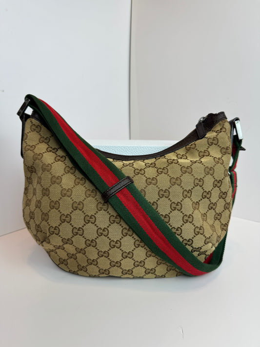 GUCCI Web Halfmoon GG Canvas Brown