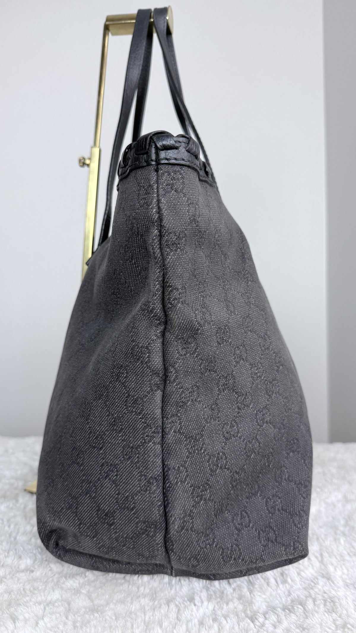 GUCCI Pebbled Danim Bamboo Tassel Tote large Black