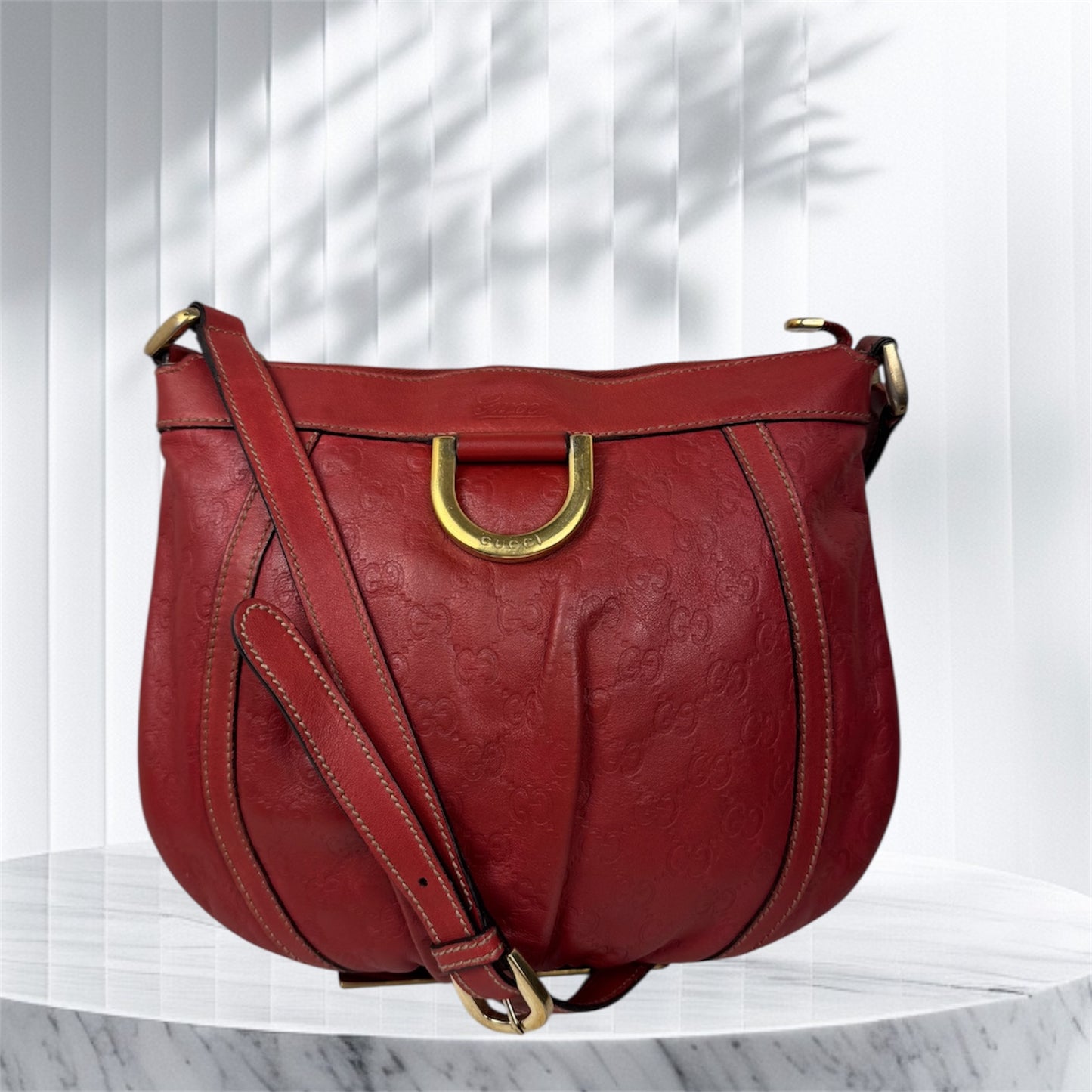 Gucci Abbey GG Monogram Embossed Leather Red