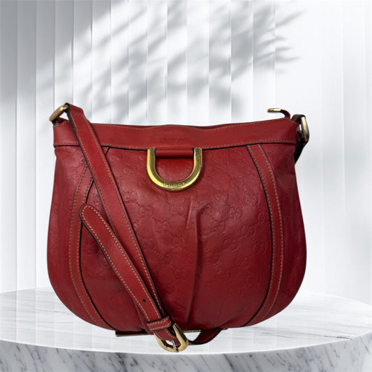 Gucci Abbey GG Monogram Embossed Leather Red