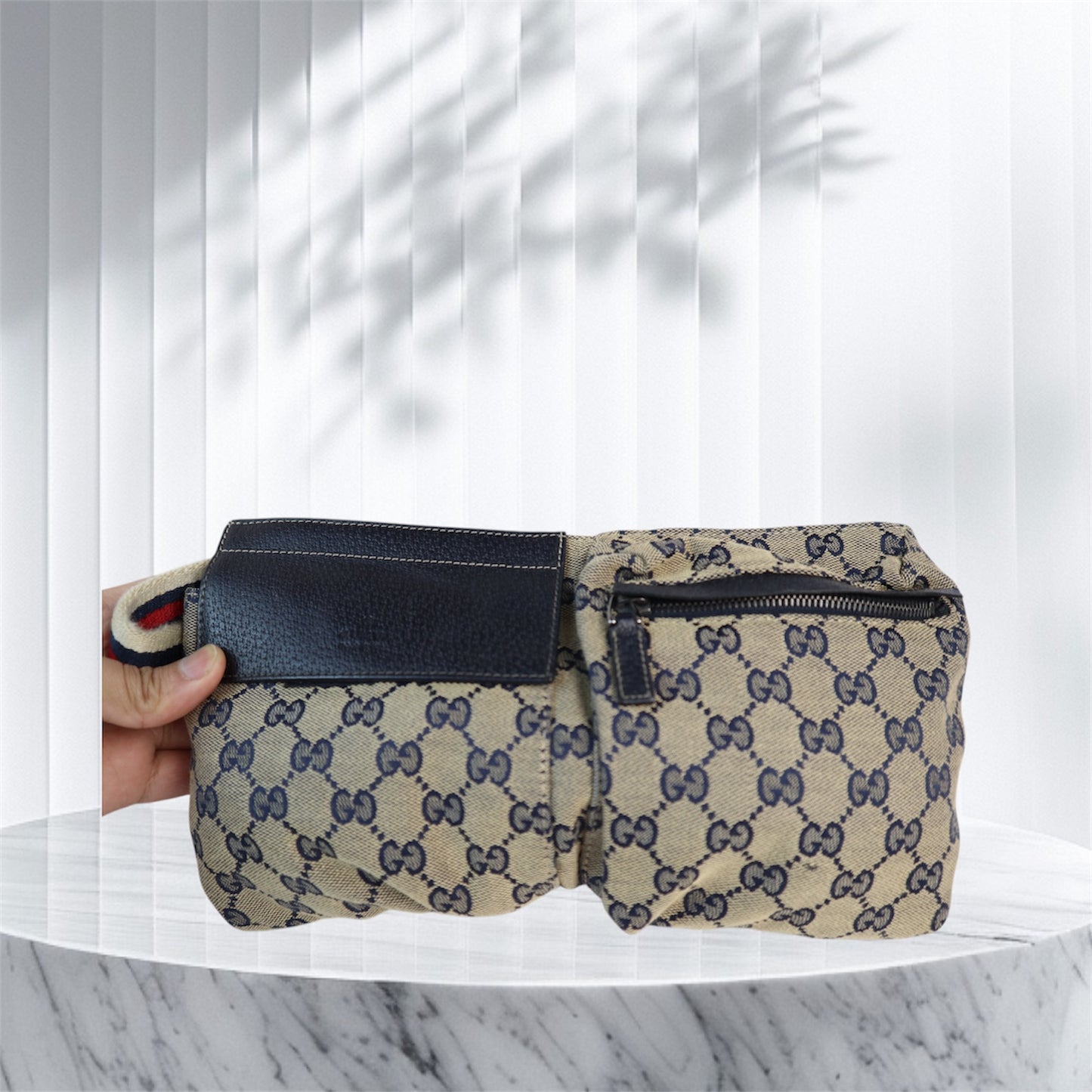 Gucci Vintage Double Belt Bag GG Canvas