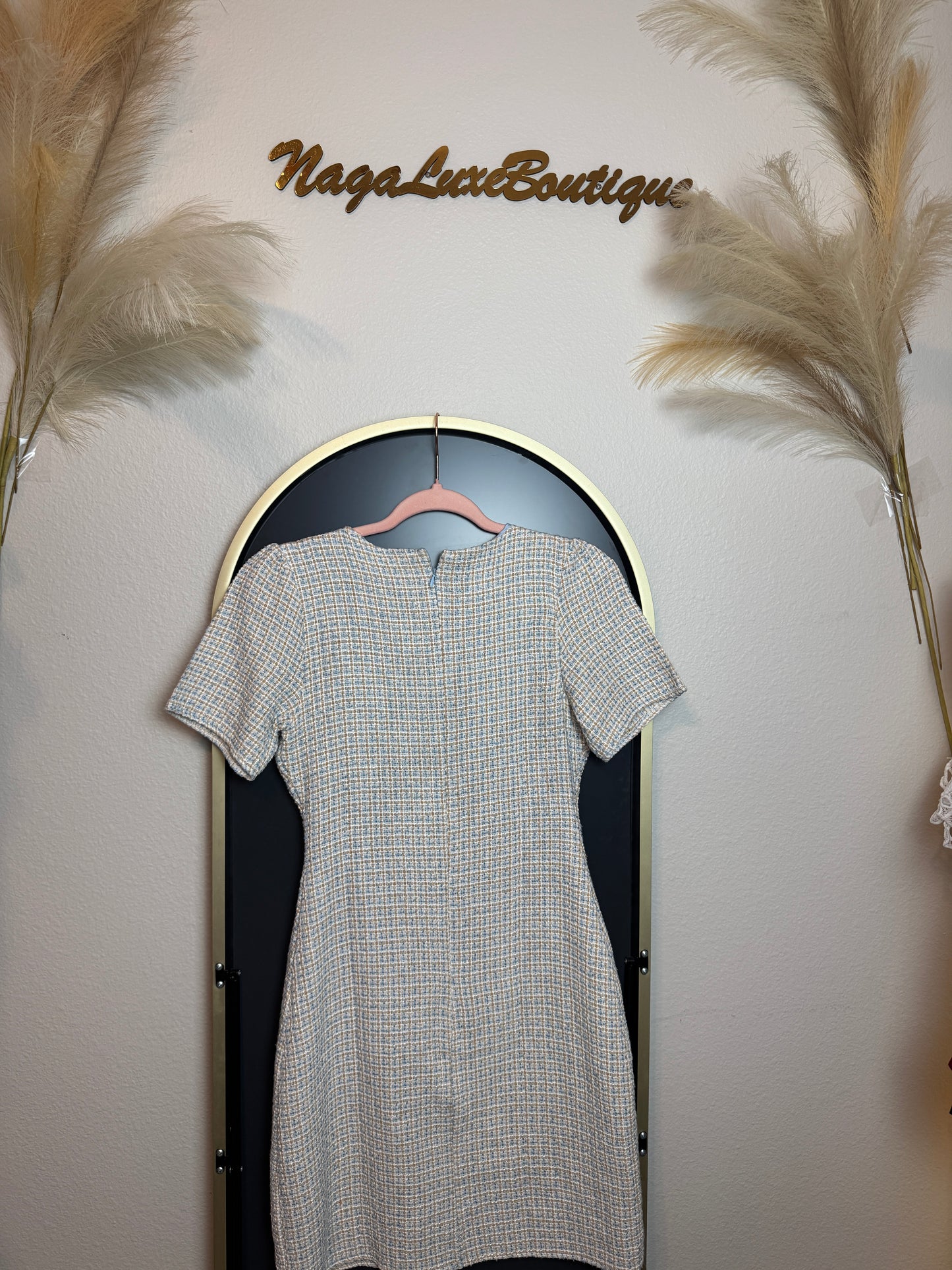 D9👗Pre-Owned Sky Blue Tweed Mini Dress (All sale are Final)