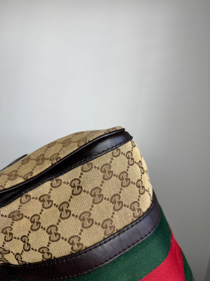 GUCCI Web Boston GG Canvas With strap Brown