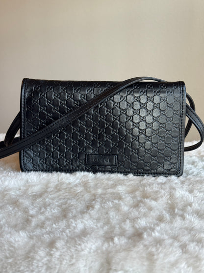 GUCCI micro Guccissima crossbody leather Black