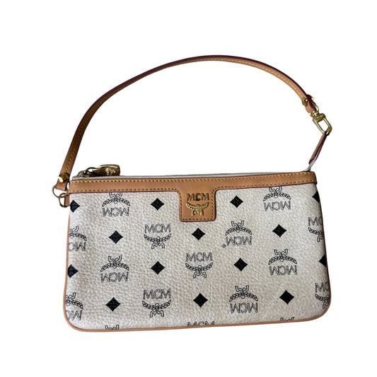 MCM white Visetos printed leather pochette with gold-tone hardware