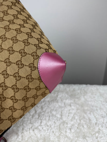GUCCI Heart Bit Handbag with strap GG Canvas Pink