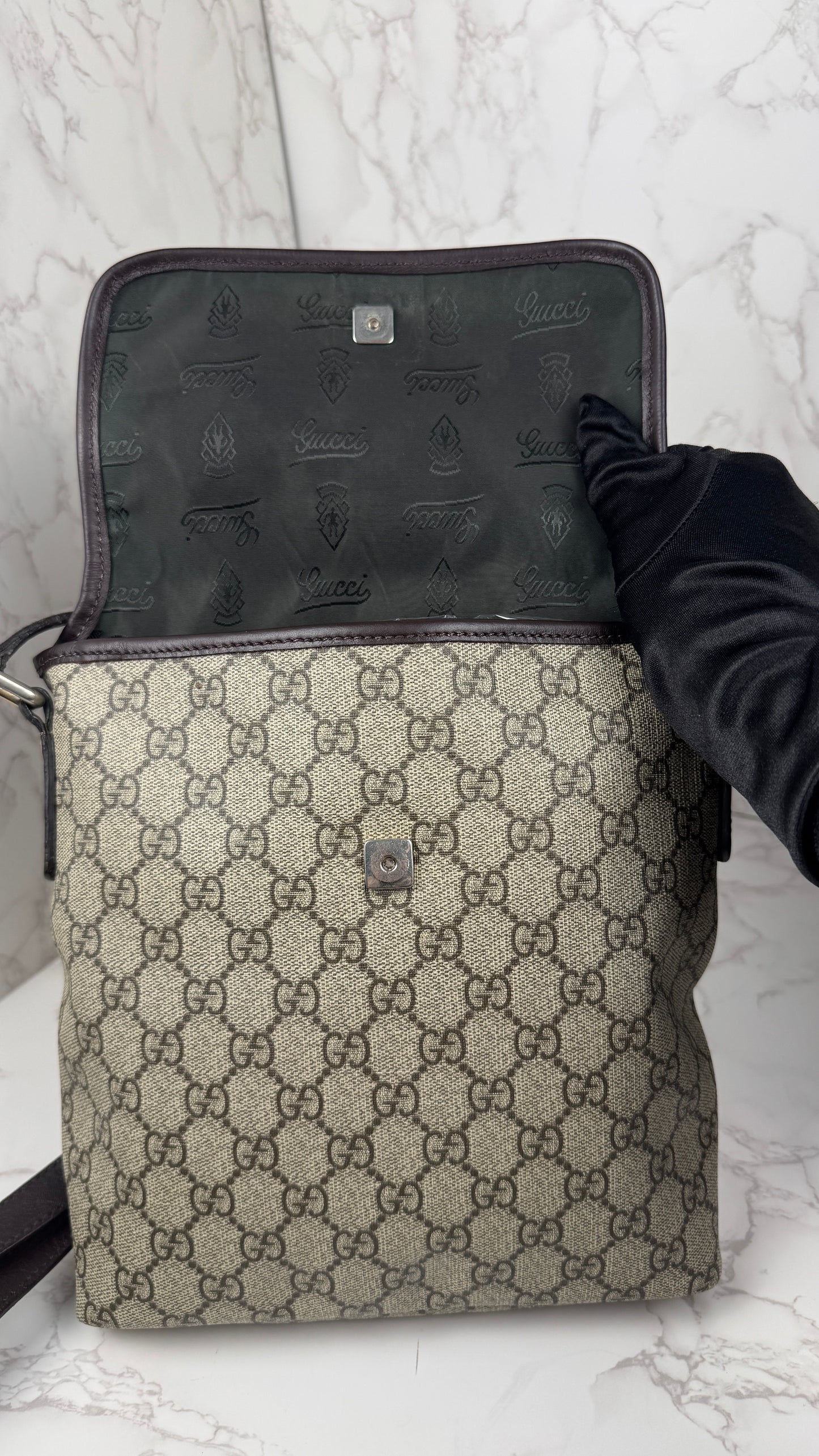 Gucci Flap Messenger Coated Canvas Monogram Brown