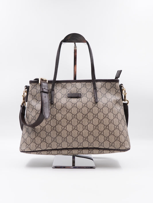 Gucci Small Tote W Strap GG Coated Canvas Brown