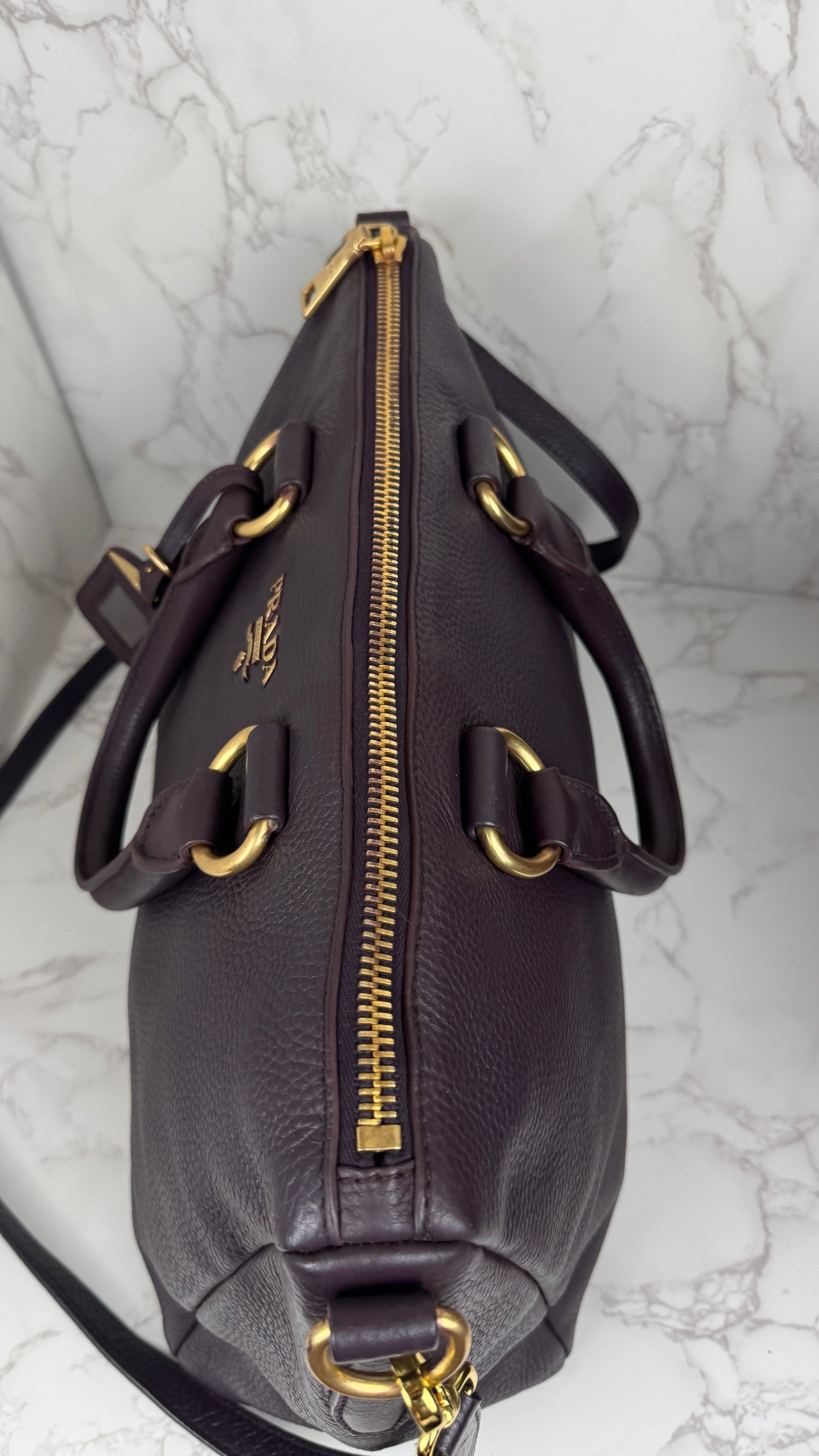 Prada Vitello Daino Leather Bauletto Purple