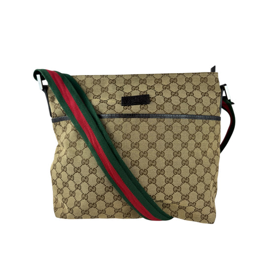 Gucci Web Flat Messenger GG Canvas Brown