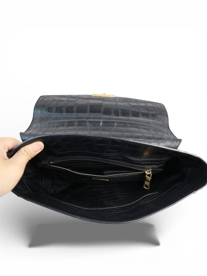 Prada Croc-Embossed Leather Top Handle Bag – Medium