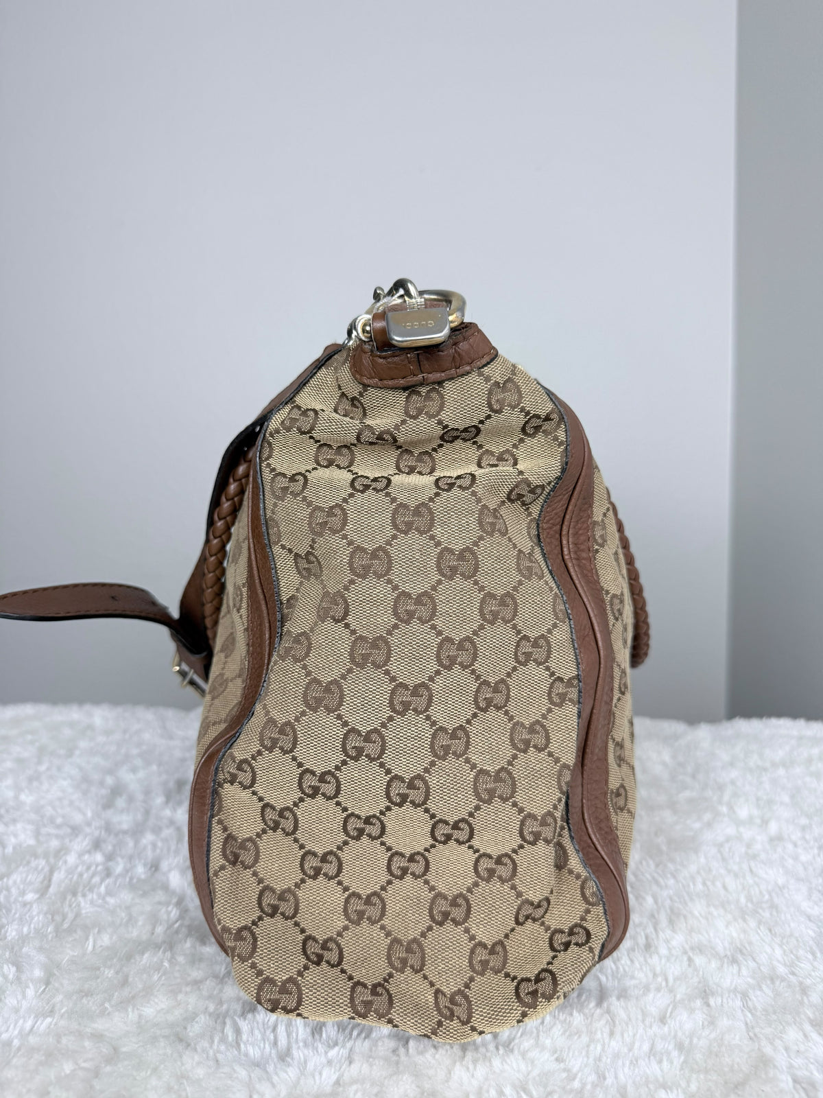 GUCCI Bella GG Canvas Handbag Brown