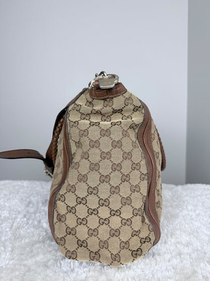 GUCCI Bella GG Canvas Handbag Brown