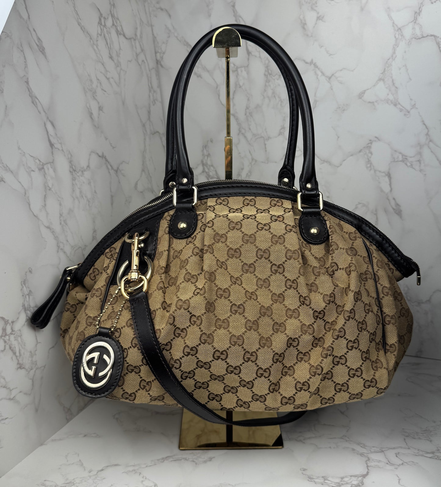 Gucci Sukey Boston With Strap GG Canvas Brown