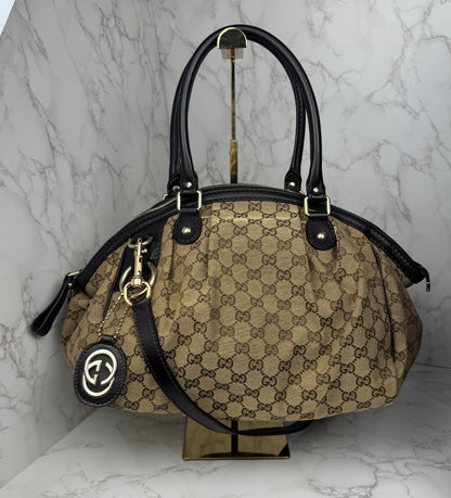 Gucci Sukey Boston With Strap GG Canvas Brown