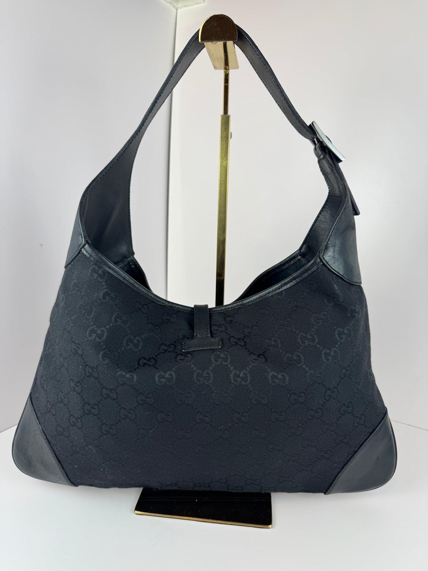 GUCCI Lobster Clasp Jackie O Hobo  Shoulder monogram Black