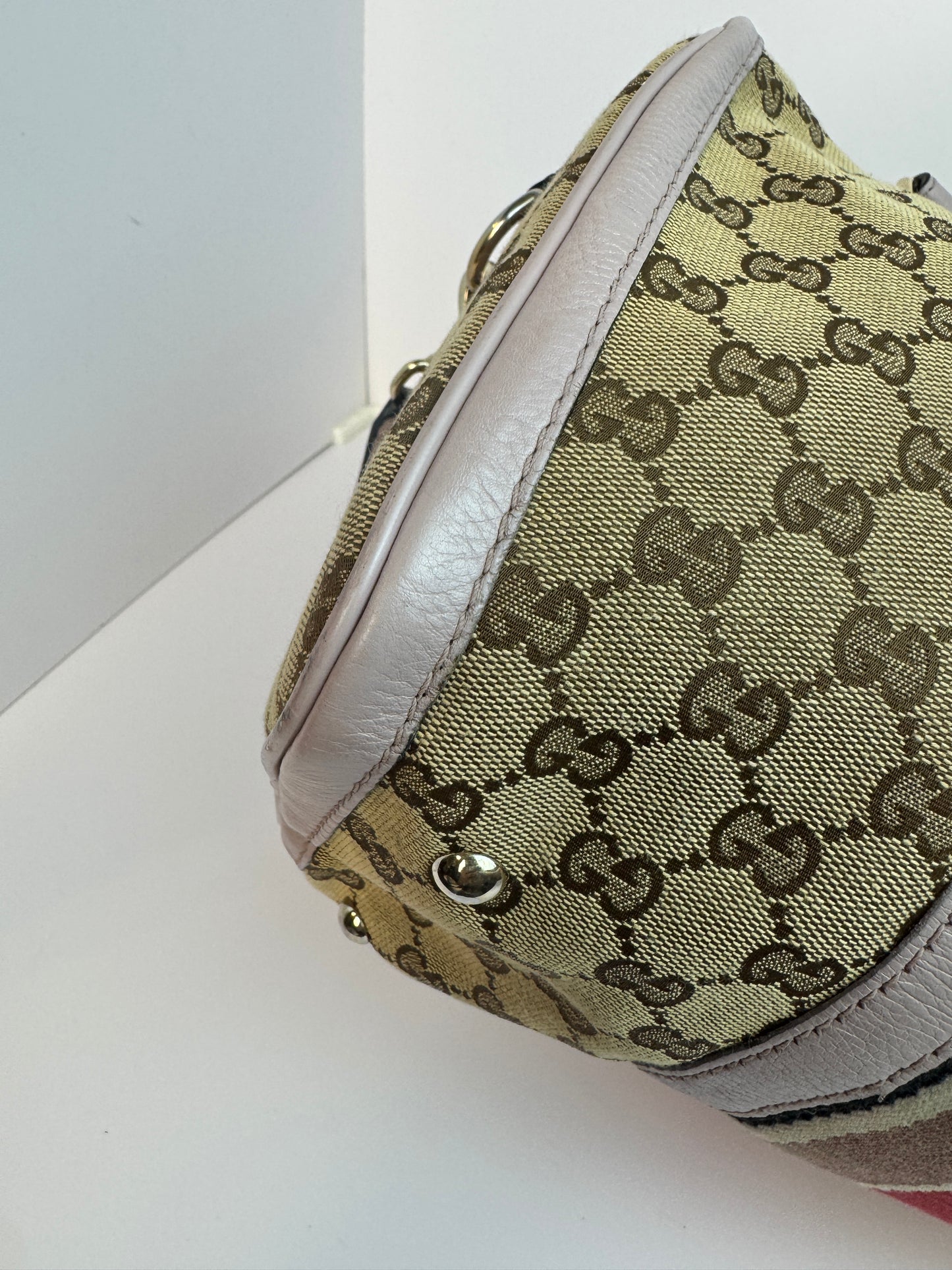 Gucci Web Stripe Boston Pink With Strap