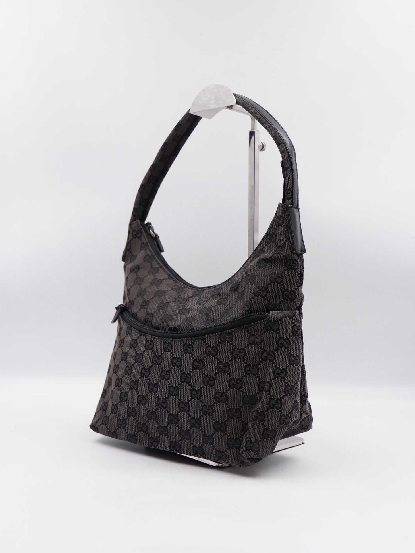 Gucci Black GG Canvas Hobo Shoulder Bag