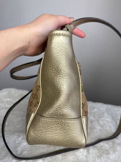 GUCCI Bree Small Handbag GG Canvas metallic Gold