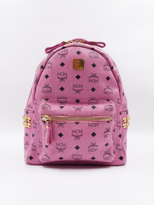 MCM Stark Side Studs Backpack in Visetos pink canvas