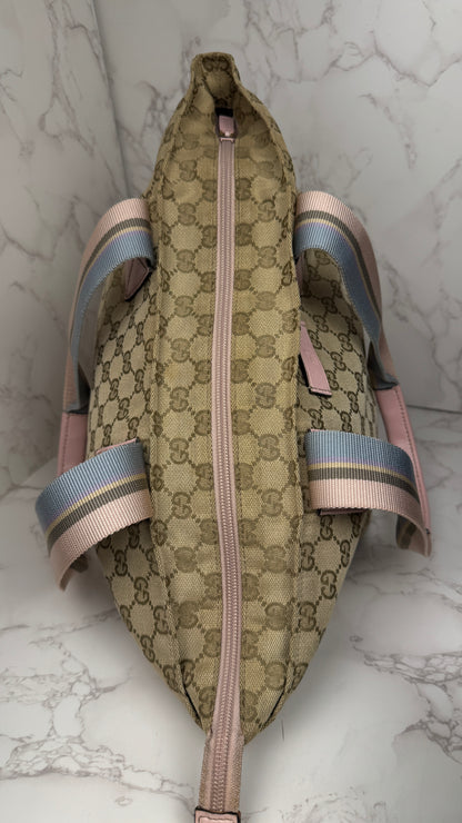 Gucci Web Tote Pink&Blue GG Canvas
