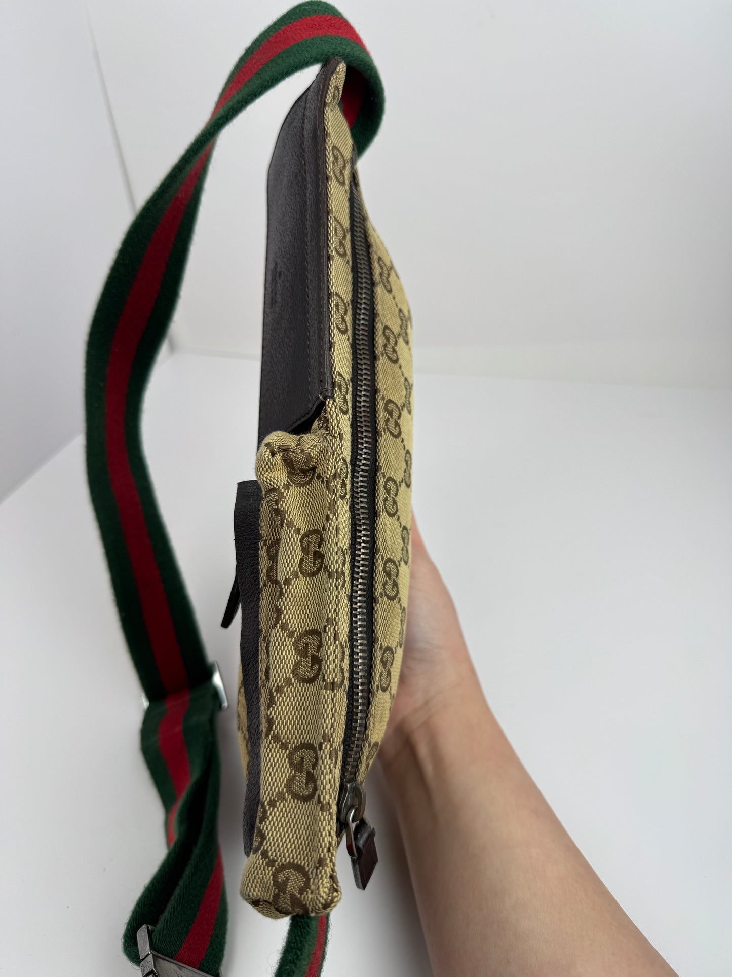 Gucci Web Stripe Belt Bag GG Canvas Brown