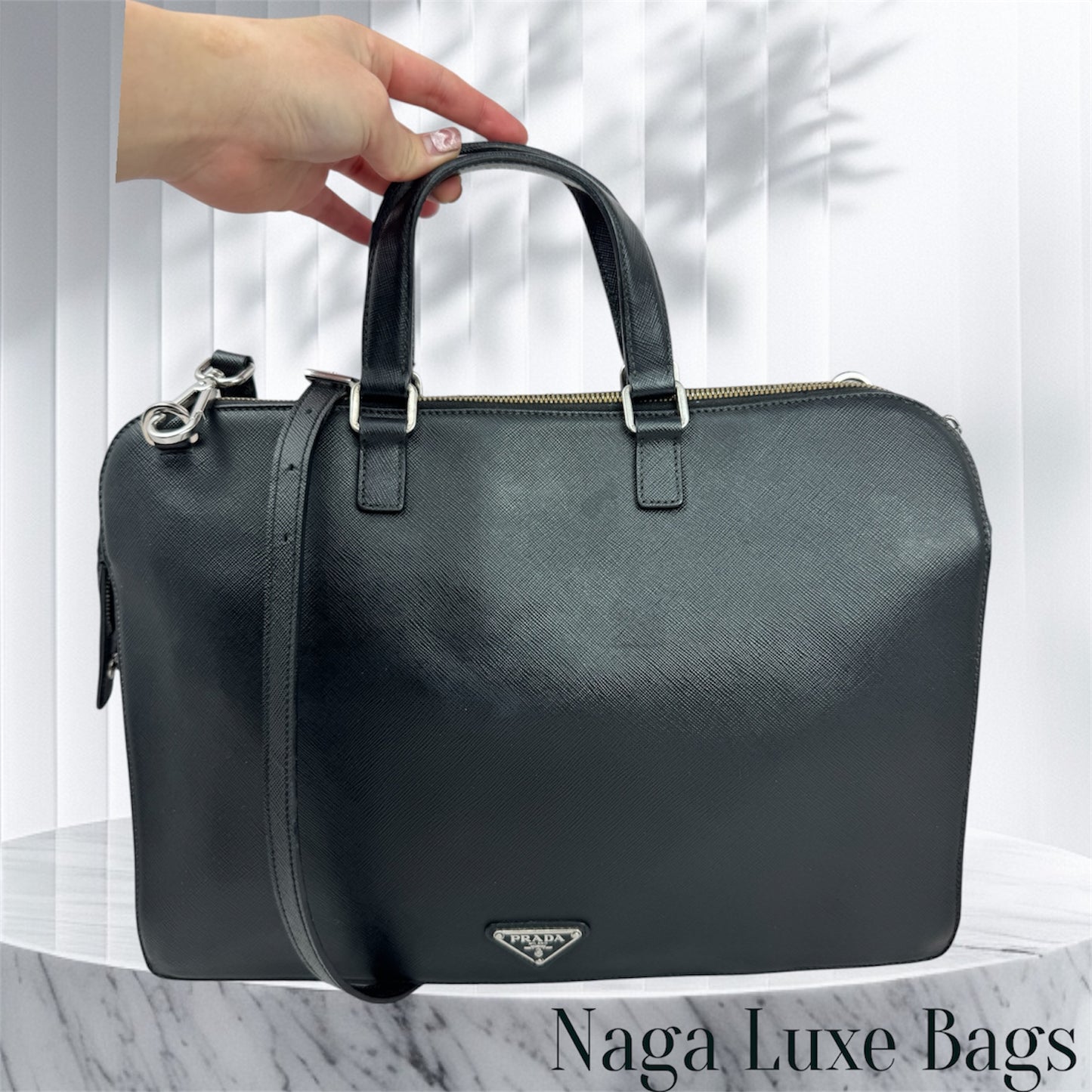 Prada Saffiano Business Briefcase two tone Black& Blue