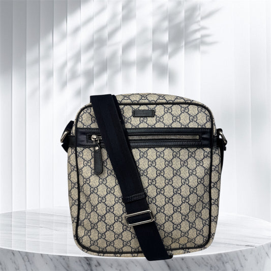 Gucci Front Zip Messenger GG Coated Canvas Navy