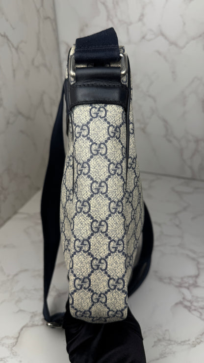 Gucci Front Zip Messenger GG Coated Canvas Navy