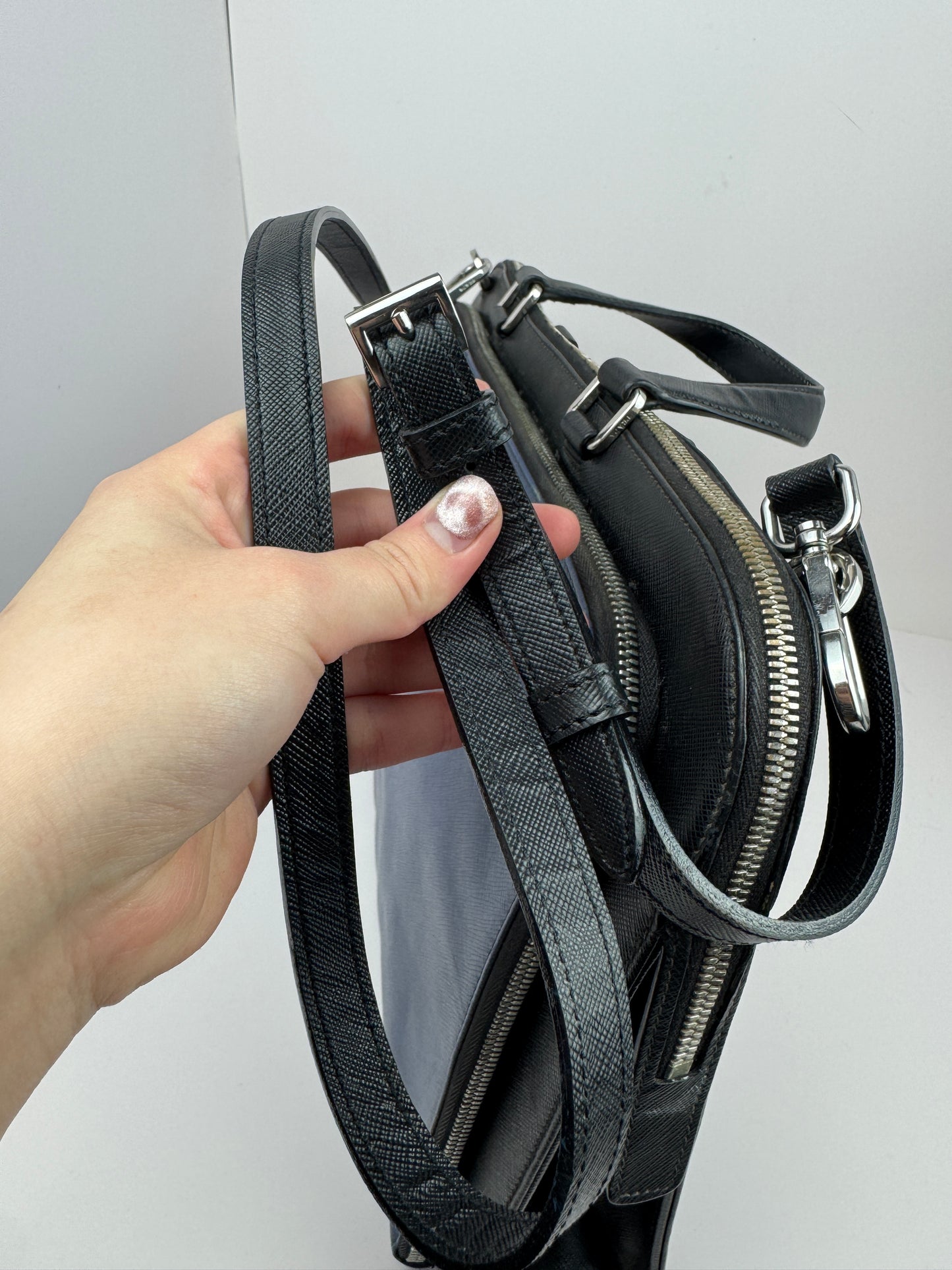 Prada Saffiano Business Briefcase two tone Black& Blue