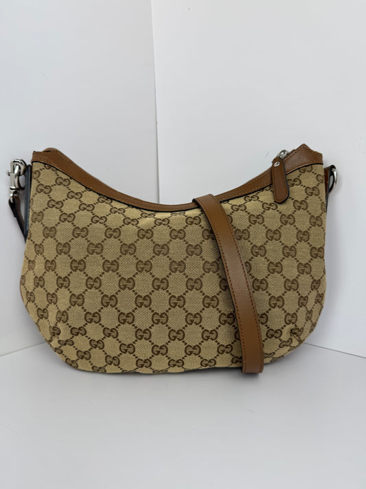 Gucci Web Half Moon Crossbody GG Canvas Brown