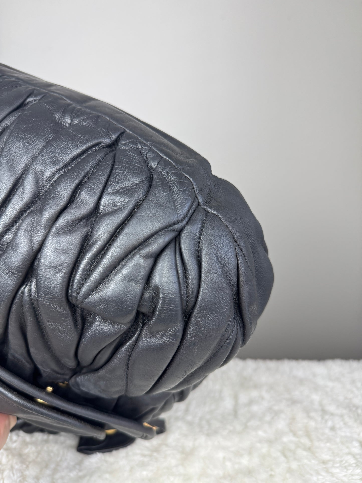 MIU MIU Nappa Matelasse Coffer Hobo Black