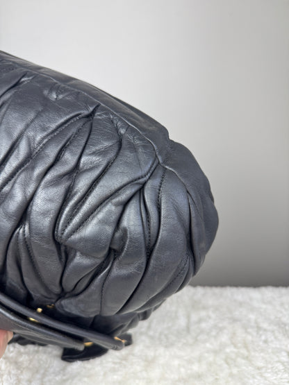 MIU MIU Nappa Matelasse Coffer Hobo Black