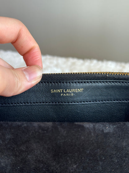 SAINT LAURENT Classic Monogram Tassel Chain wallet Leather pink metallic