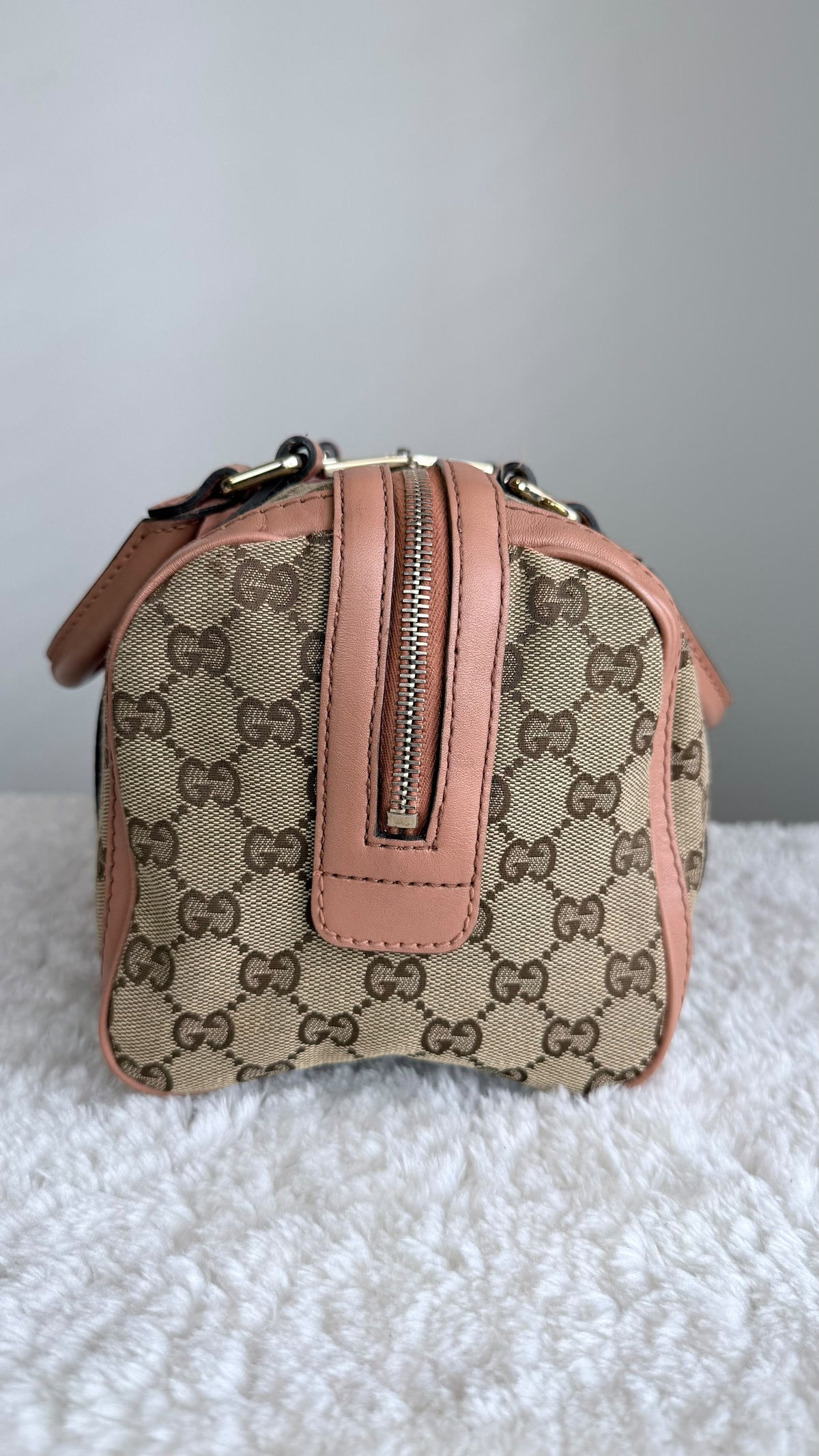 GUCCI Web Boston Small GG Canvas With Strap