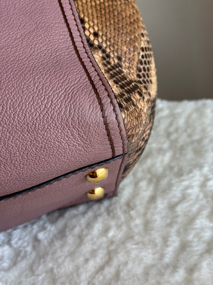 BURBERRY Pink Leather & Python Medium Buckle Tote Bag
